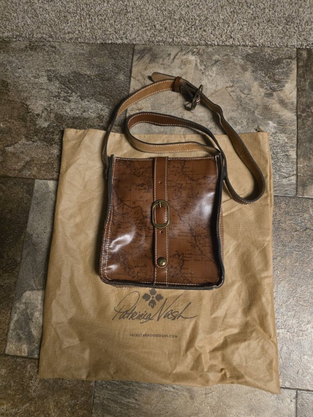 Patricia Nash Leather Venezia Pouch Crossbody Bag Purse Signature Map